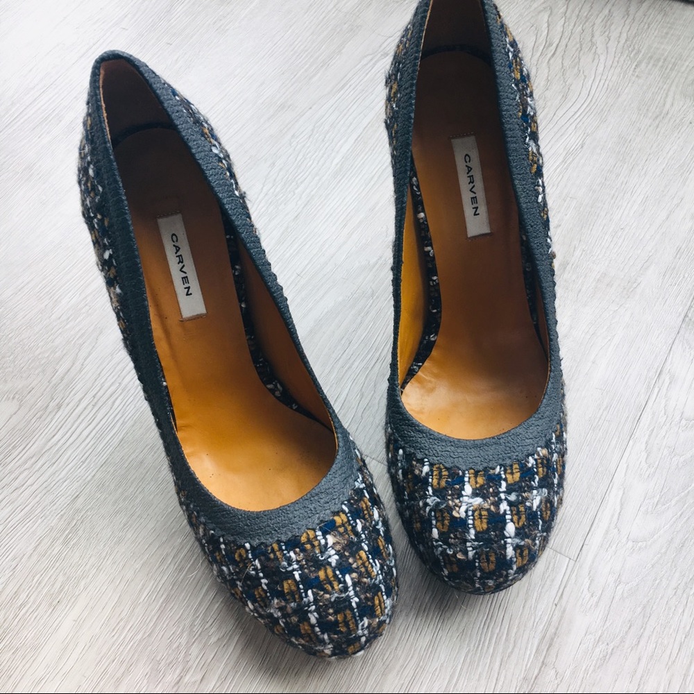 CARVEN Paris Boucle Tweed and Calf Hair Court Shoe
